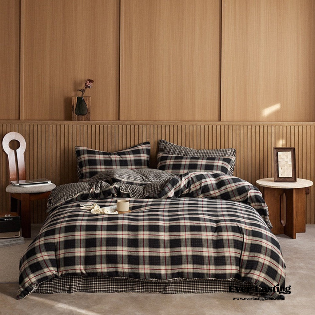 British Vintage Plaid Bedding Set / Black