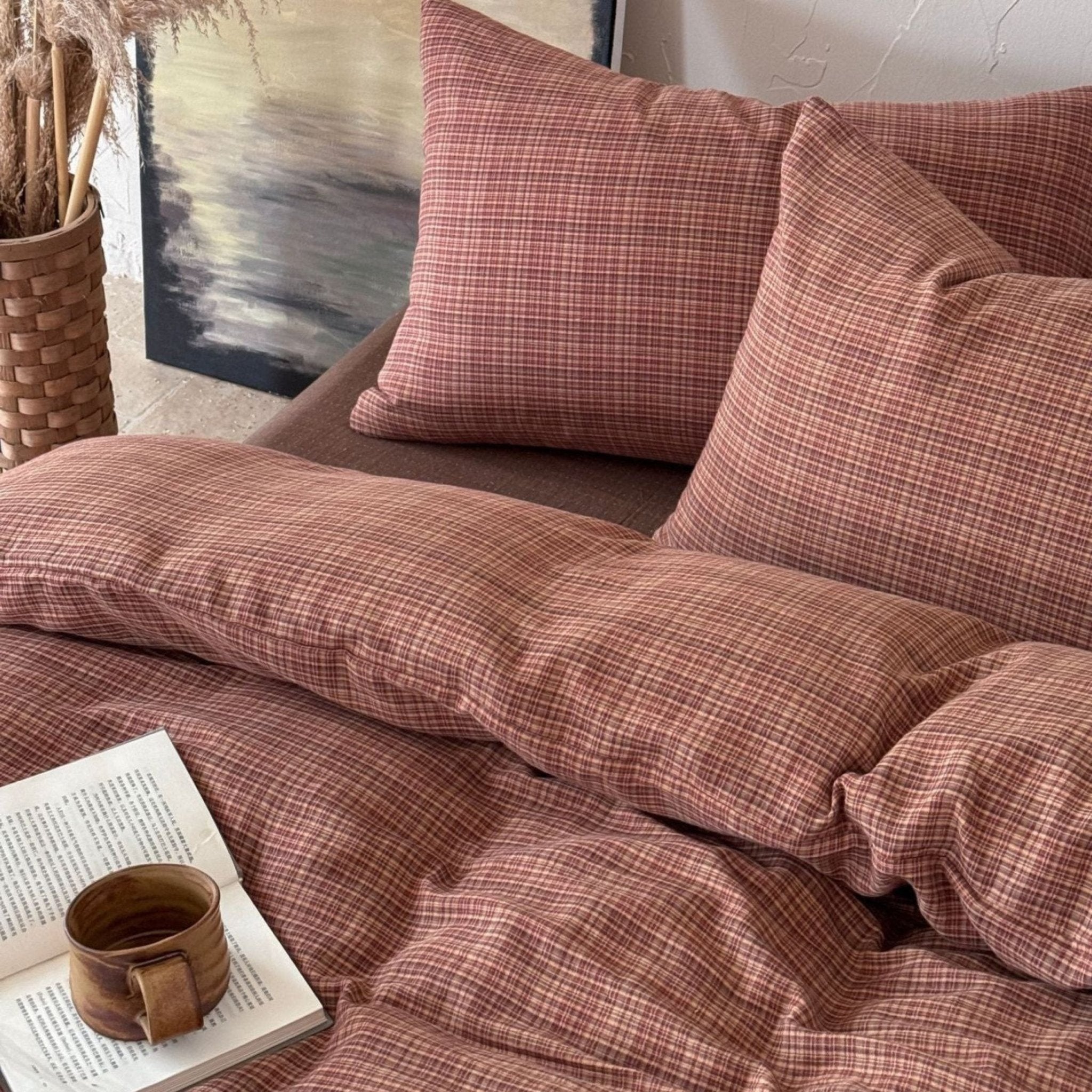 British Vintage Plaid Bedding Set / Red