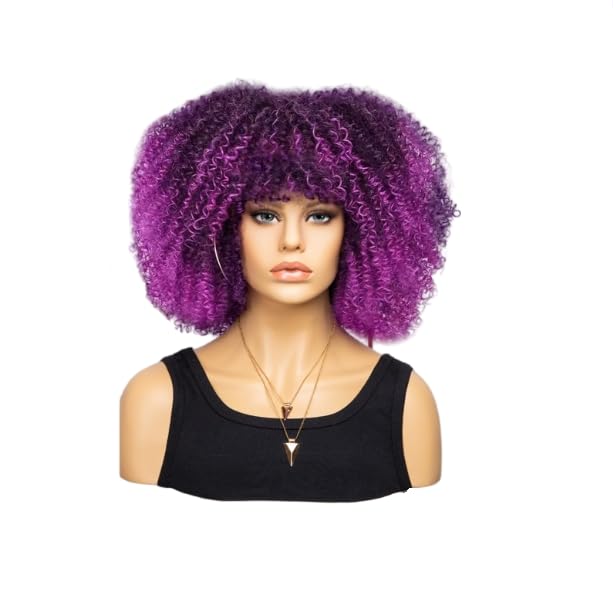 JORCEDI Fashion Afro Curly Wig Synthetic Short Full Wig Women Wig For Party Cosplay Daily Use (Gradual Purple)
