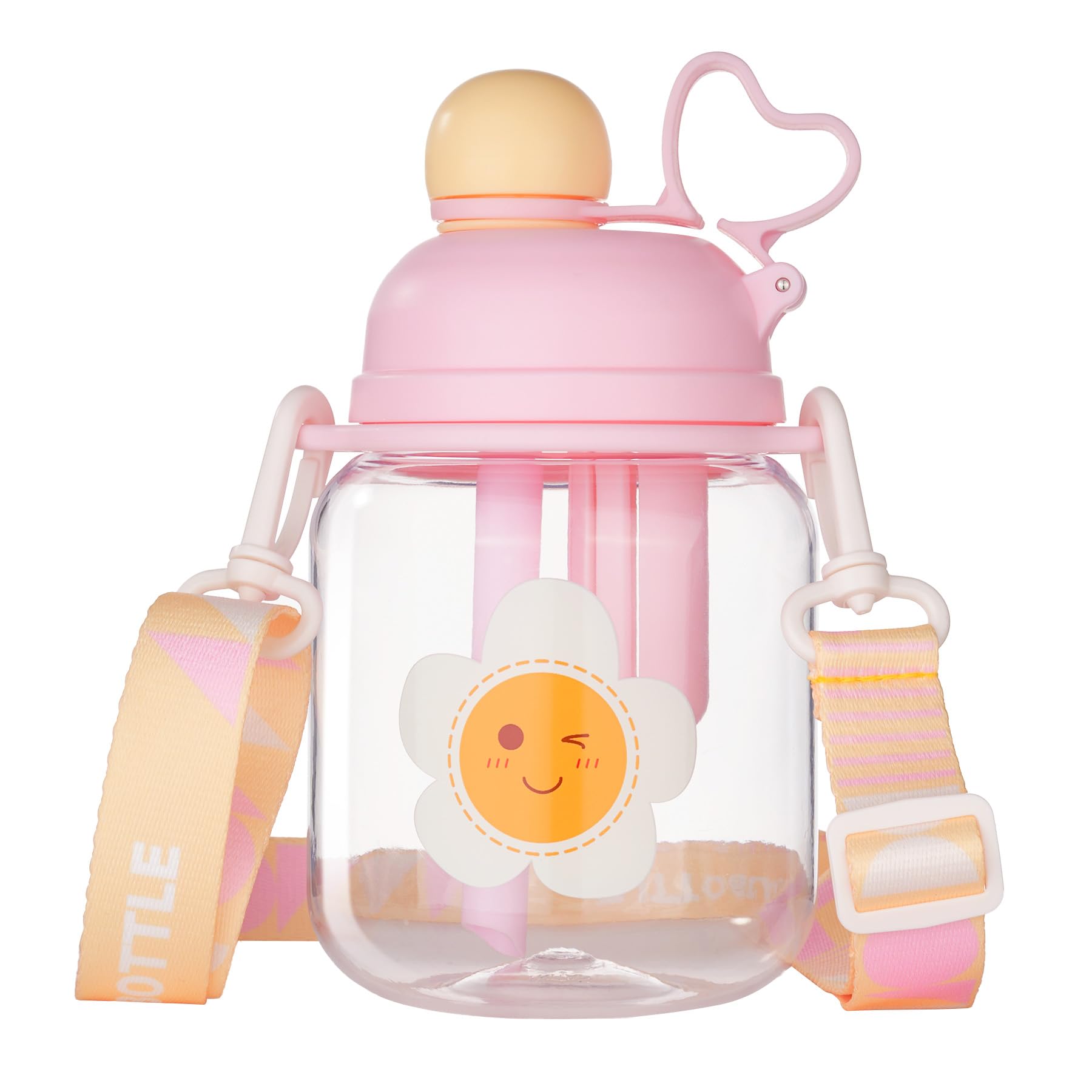 Fijinhom 27oz Clear Water Bottle with Strap Fruit Infuser Water Bottle with Straw Tritan Water Bottle Kids Plastic Sport Water Bottle Leak-Proof BPA-Free Pink