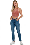 Zenana Washed Ribbed Seamless Button V-neck Tank Top