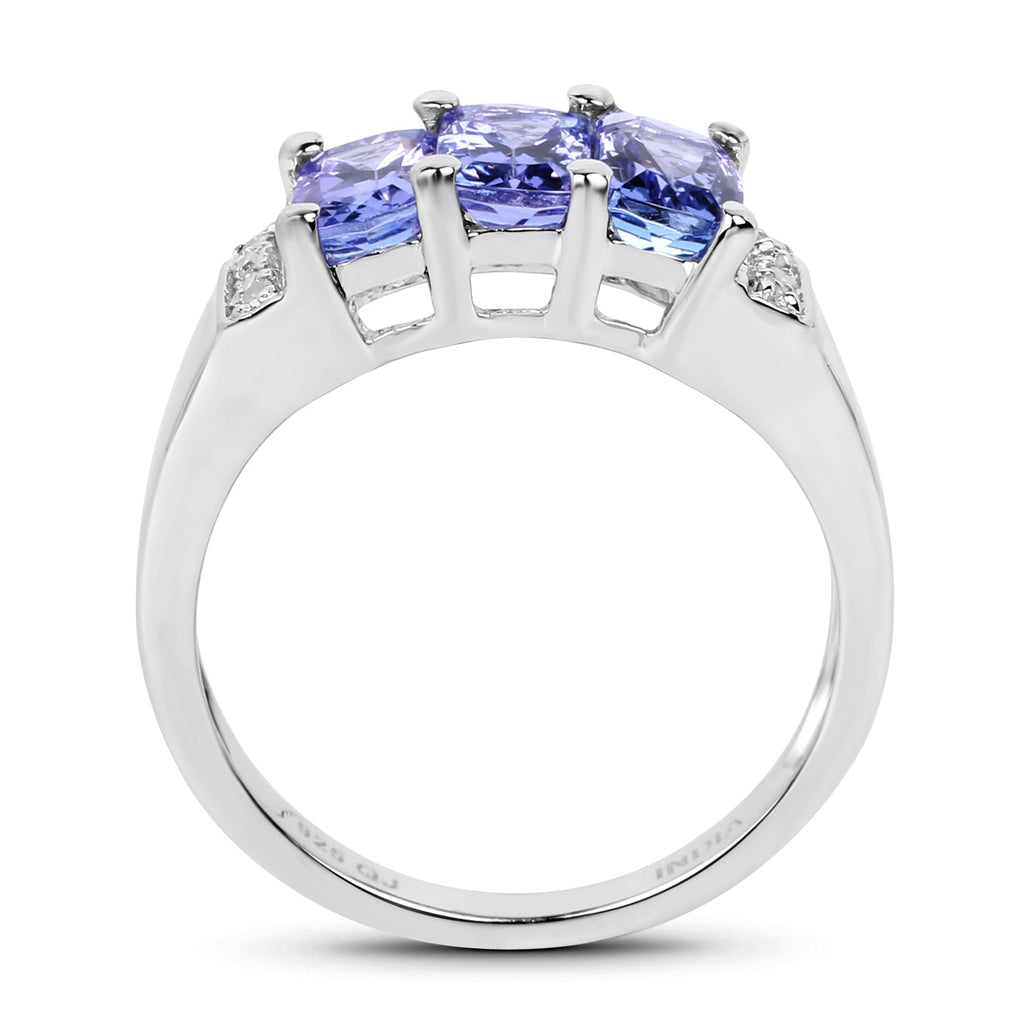 1.63 Carat Genuine Tanzanite & White Diamond .925 Sterling Silver Ring