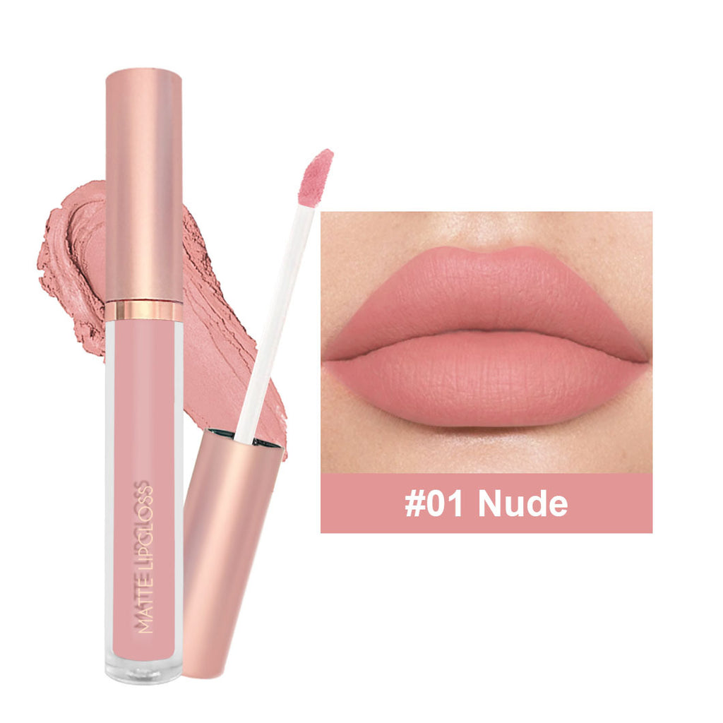 12-Color Matte Lip Gloss in Nude - Long-Lasting Formula