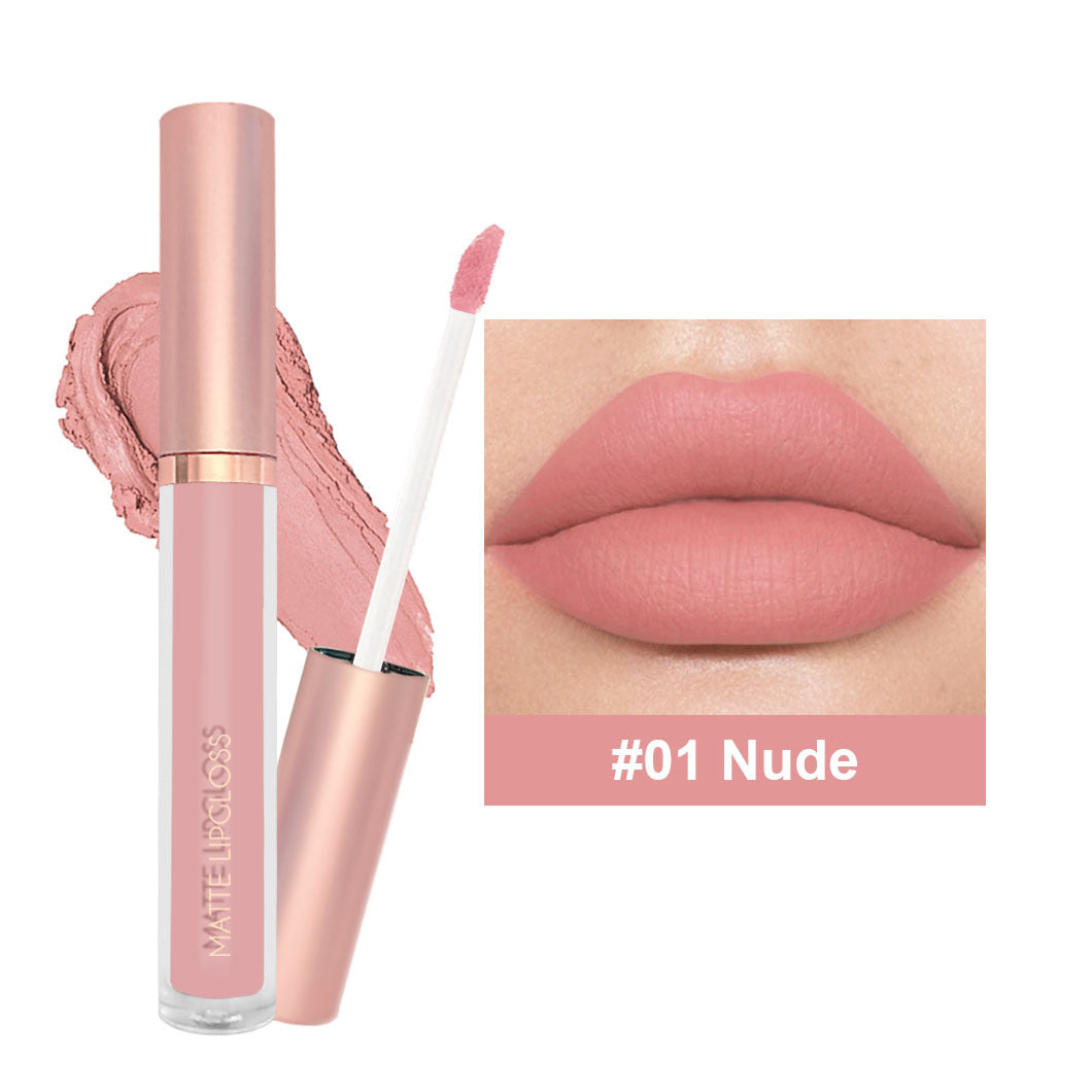 12-Color Matte Lip Gloss in Nude - Long-Lasting Formula