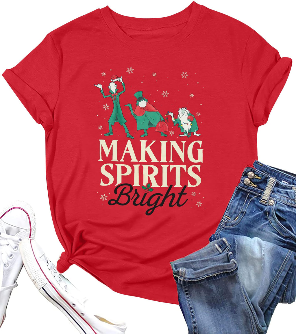 Making Spirits Bright Shirts Women Christmas Shirt Christmas Party Tops Xmas Gift Tees Holiday Season Clothes Red