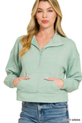 Zenana Scuba Half Zip Pullover With Kangaroo Pockets