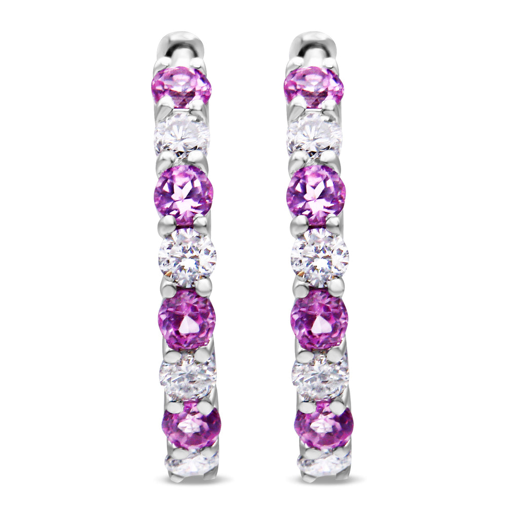 10K White Gold, Â½ Cttw Diamond, & Â½ Cttw Lab-Grown Blue Sapphire Leverback Hoop Earrings (H-I Color, I1-I2 Clarity)
