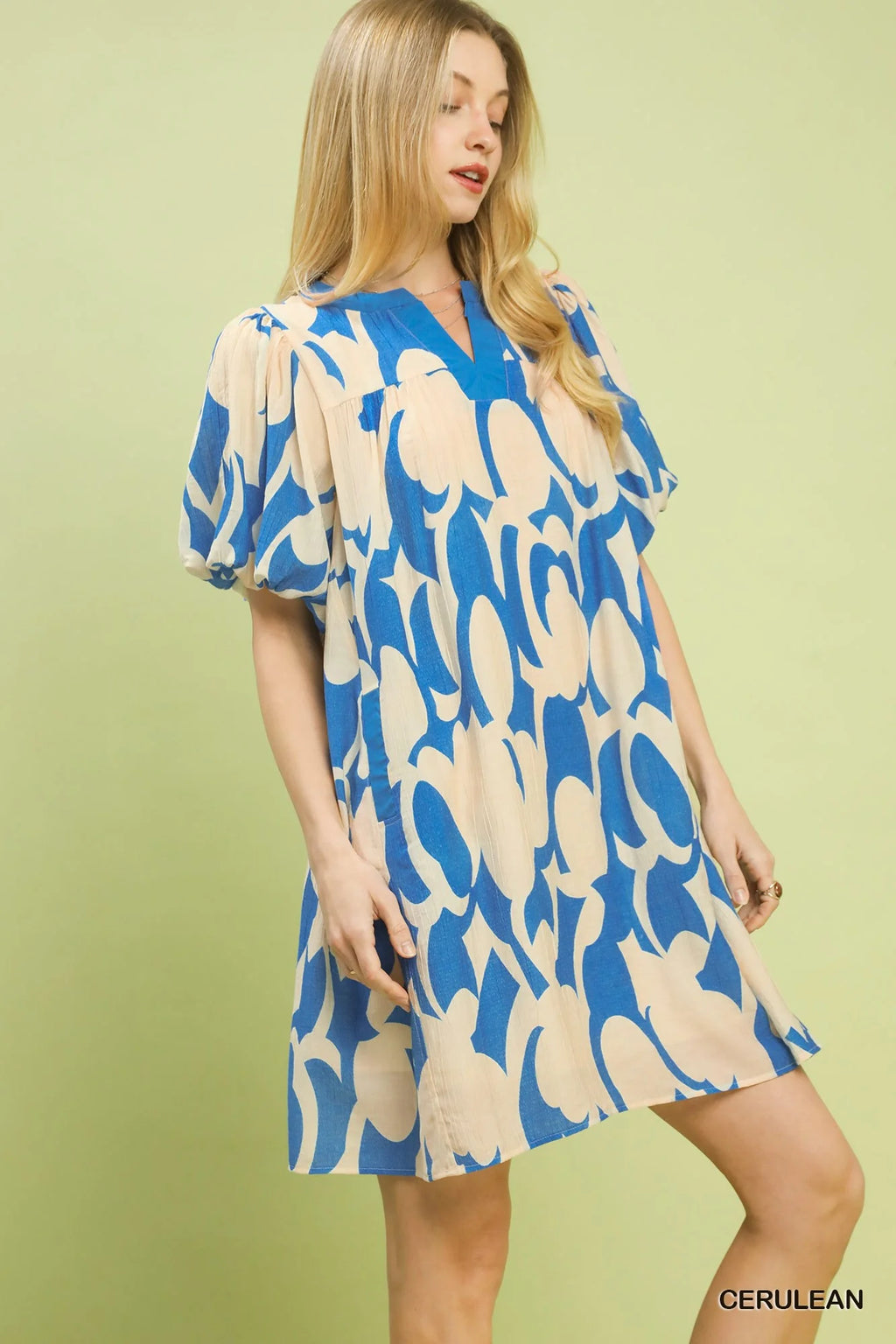 Umgee Abstract Print Puff Sleeve Shift Dress