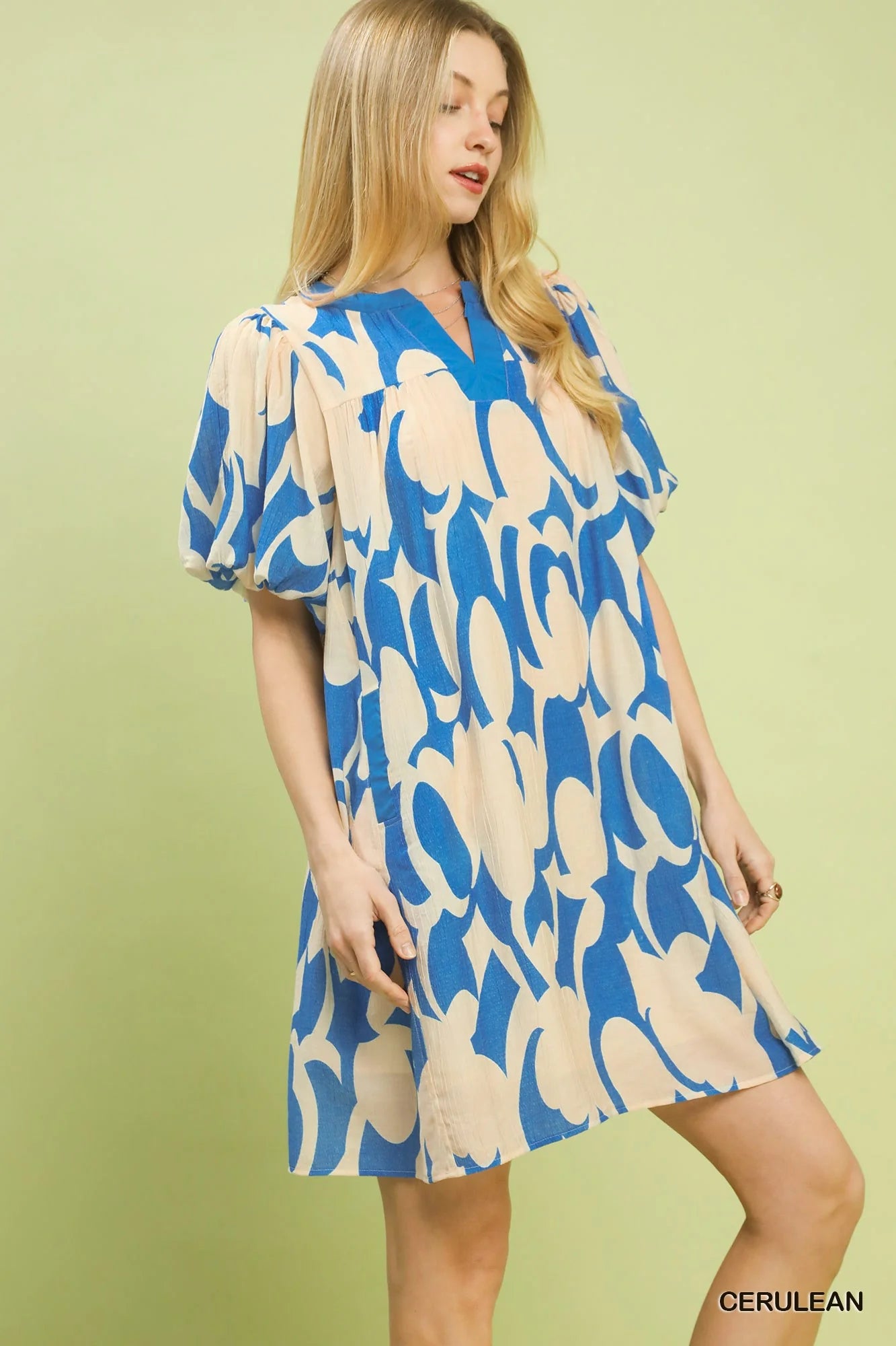 Umgee Abstract Print Puff Sleeve Shift Dress