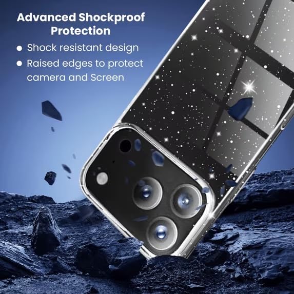 Glitter Clear Case Compatible with iPhone 17 Pro, Sparkly Hard Back Cover, Transparent