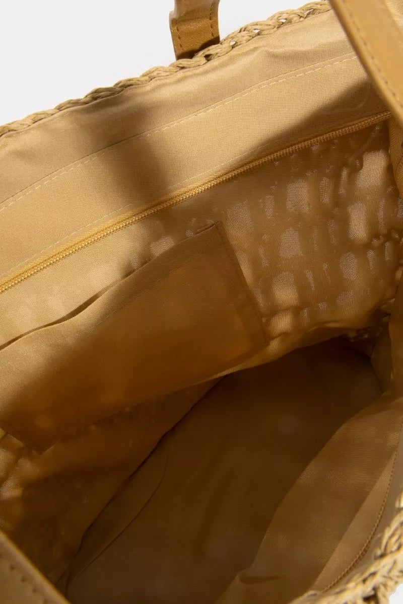 Fame Intricate Straw Braided Large Tote Bag