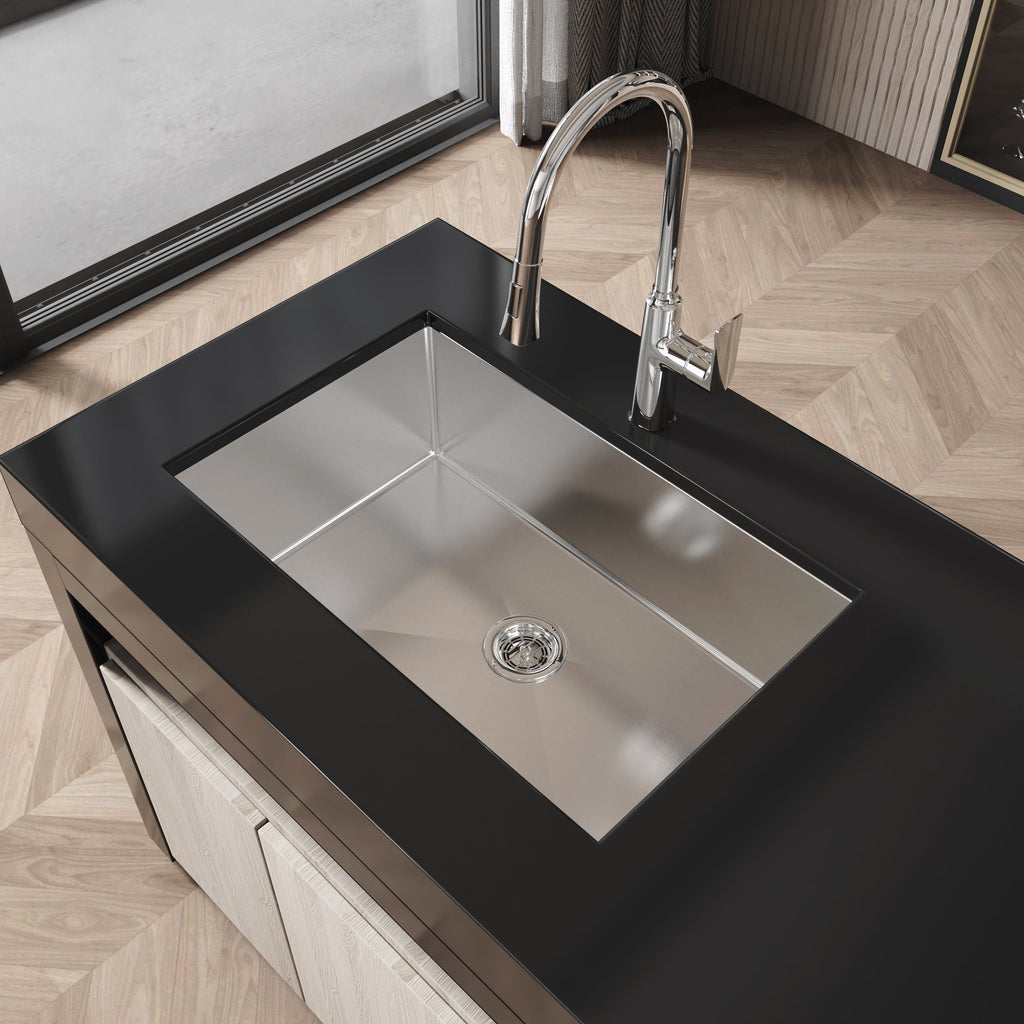 Stainless Steel Kitchen Sink, 30″x19″ Drop In Single Bowl, Undermount Handmade Sink in Brushed Nickel, with US Standard Drain and Hook, LS-SSBR05