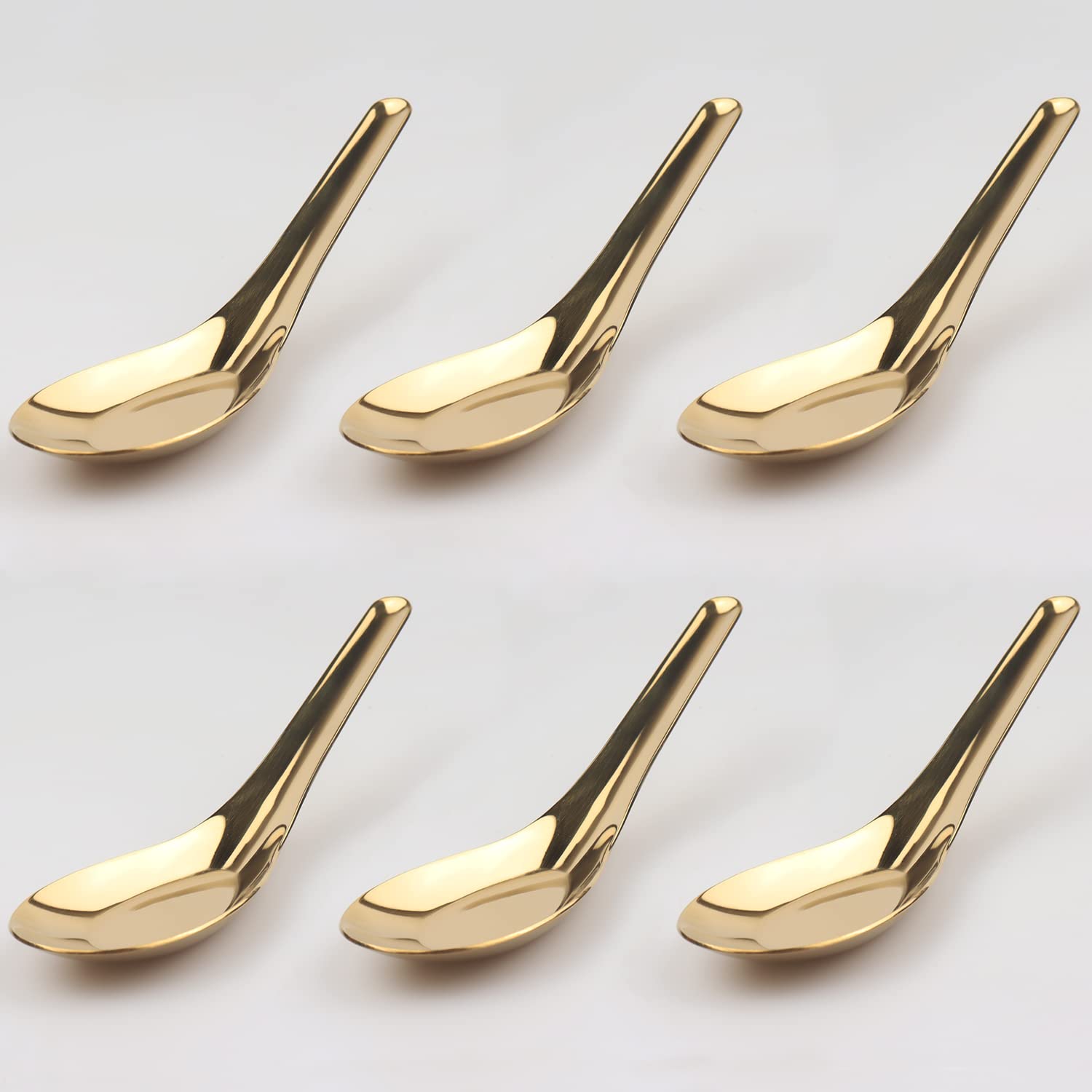 Soup Spoons Stainless Steel Chinese Soup Spoons Set of 6 Asian Soup Spoons Silverware Cucharas Para Comer for Ramen Pho Wonton Dumpling Noodles (gold)