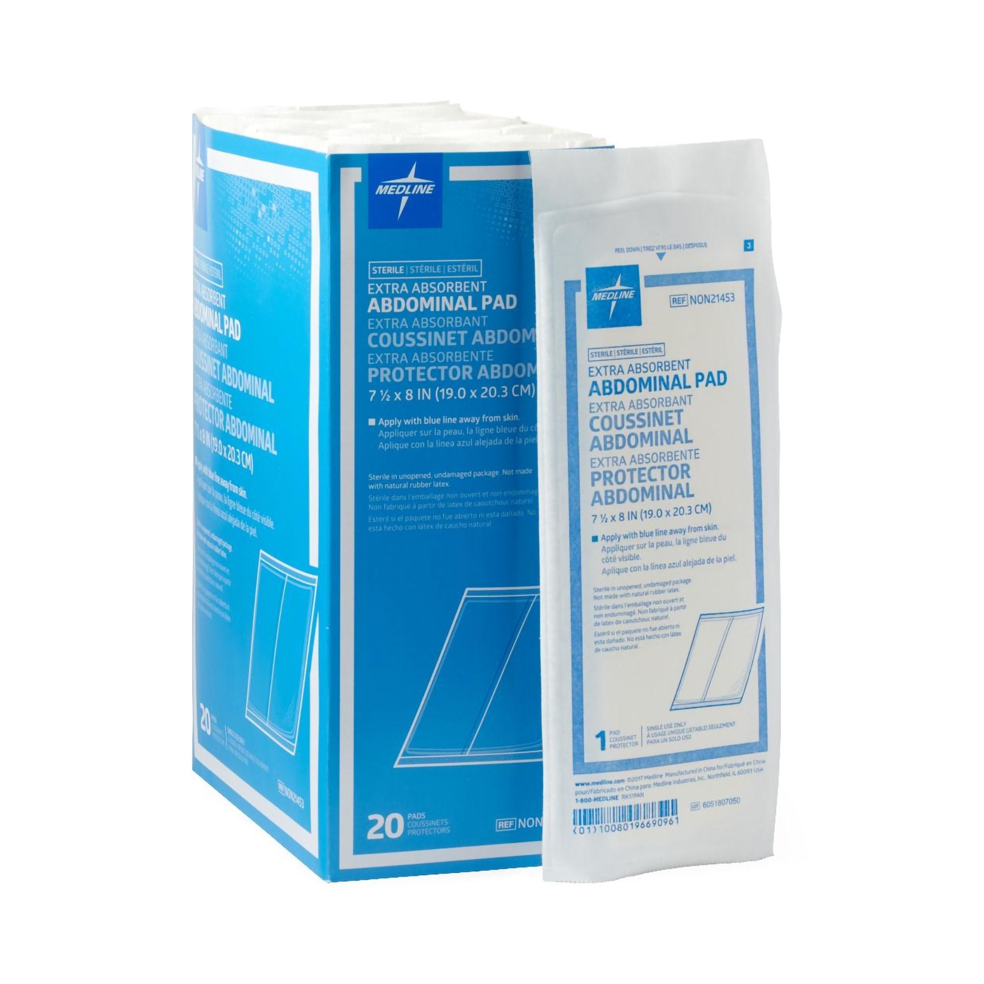 Medline Sterile Abdominal Pad, 7-1/2 x 8 Inch NON21453