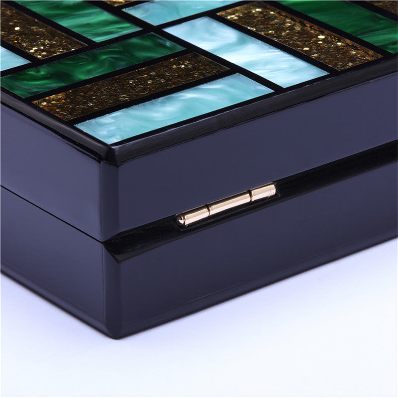 Geometric Patterns Green Acrylic Evening Clutch Bag