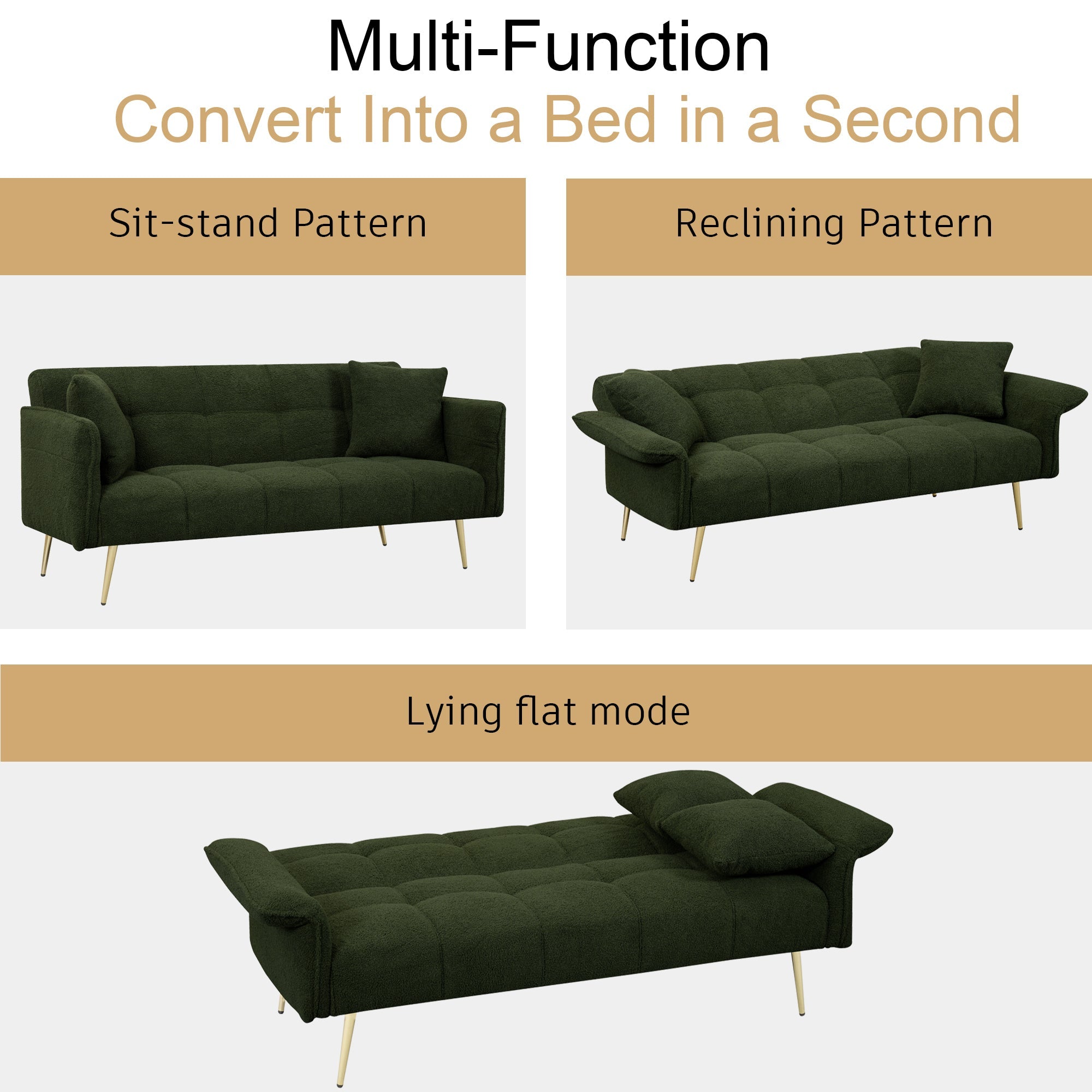 70.1 'futon sofa bed, convertible double sofa bed with folding armrests for living rooms and small Spaces