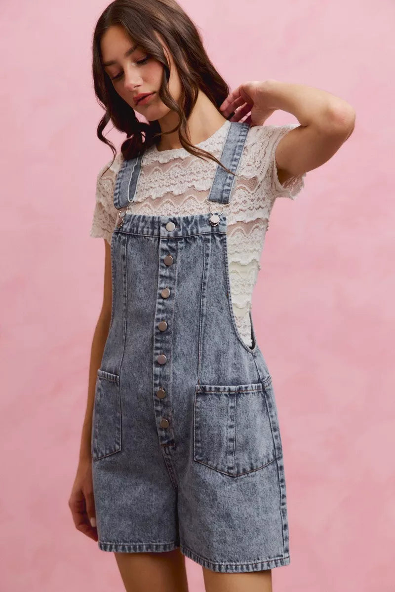 SO ME Denim Washed On Front With Adjustable Strap Romper
