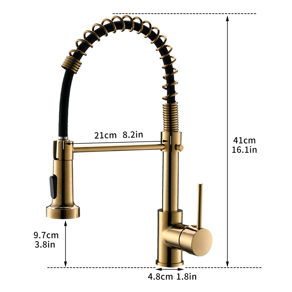 Commercial Black and Gold Kitchen Faucet with Pull Down Sprayer, Single Handle Single Lever Kitchen Sink Faucet