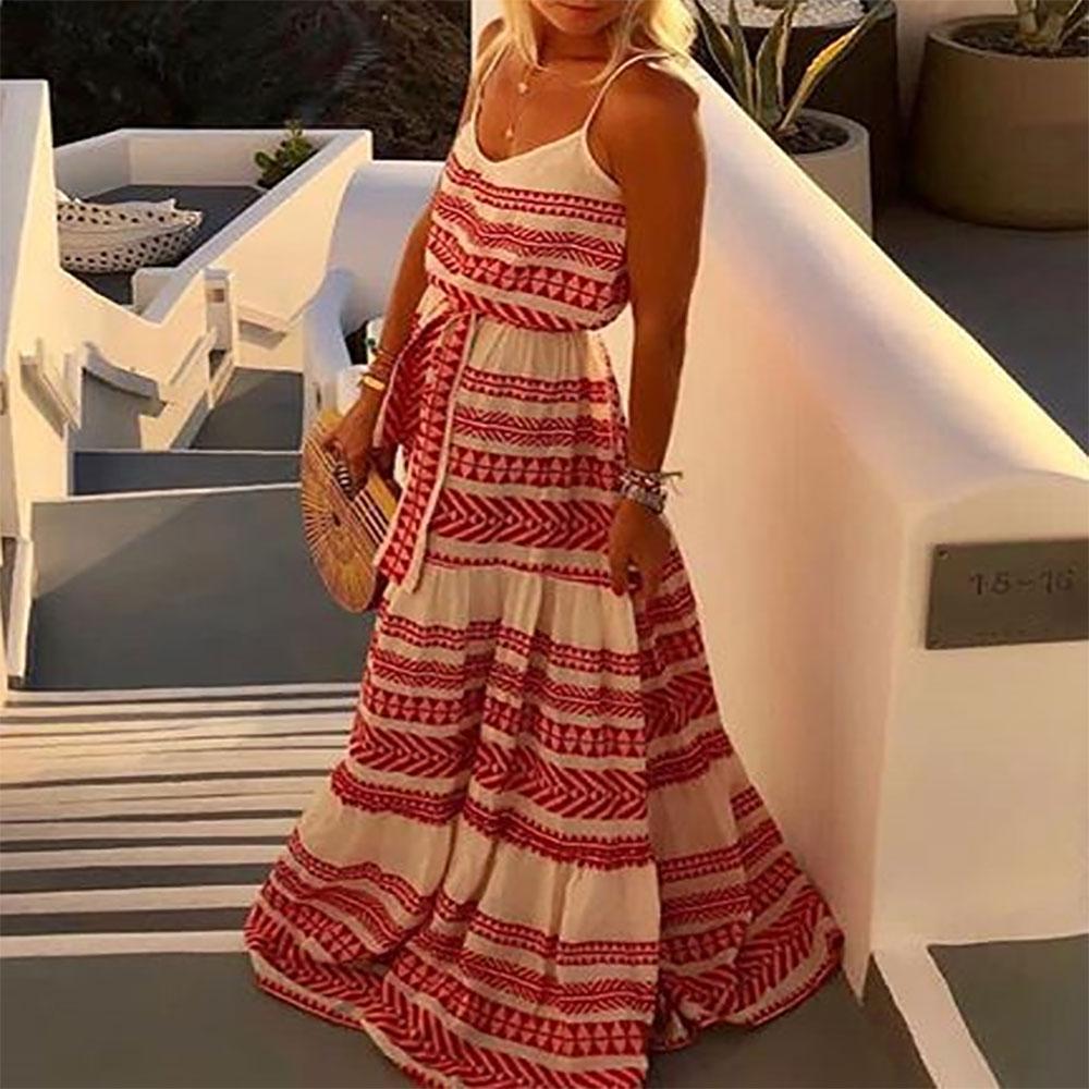 2019 New Plus Size Bohemian Deep V Neck Dress