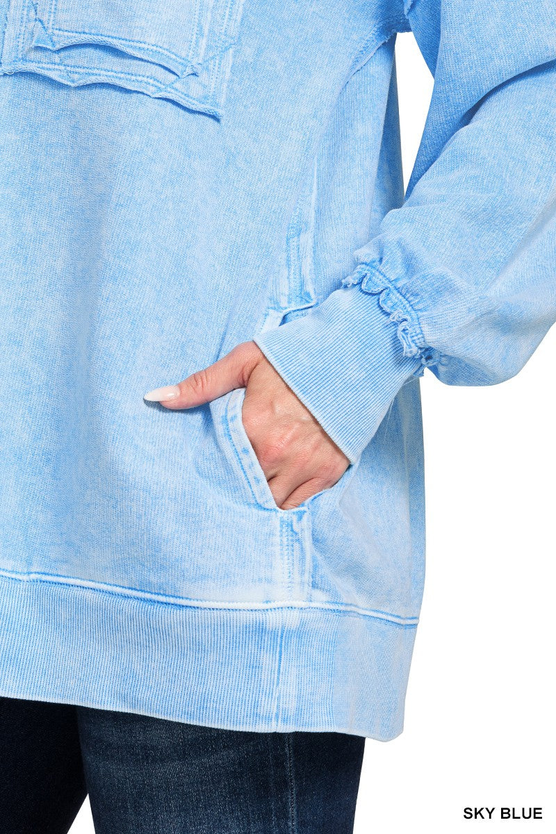 Zenana Halo Washed French Terry Exposed-seam Sweatshirt