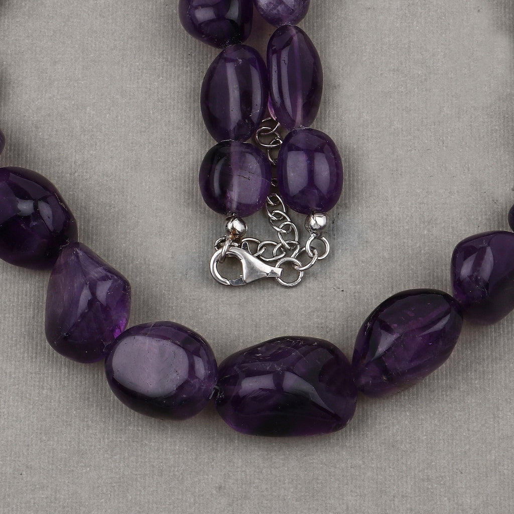 Amethyst Beaded Necklace, Genuine Raw Amethyst Beads Necklace for Women in Sterling Silver, February Birthstone Necklace, Gift for Mom