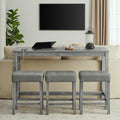 59 Inch Bar Table, Dining Table, Sofa Table with Power Outlet, 3 Upholstered Stools, 4 Piece Bar Table and Chair Set for Living Room, Dining Room, Kitchen