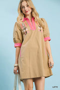 Umgee Embroidered Contrast Trim Tunic Dress