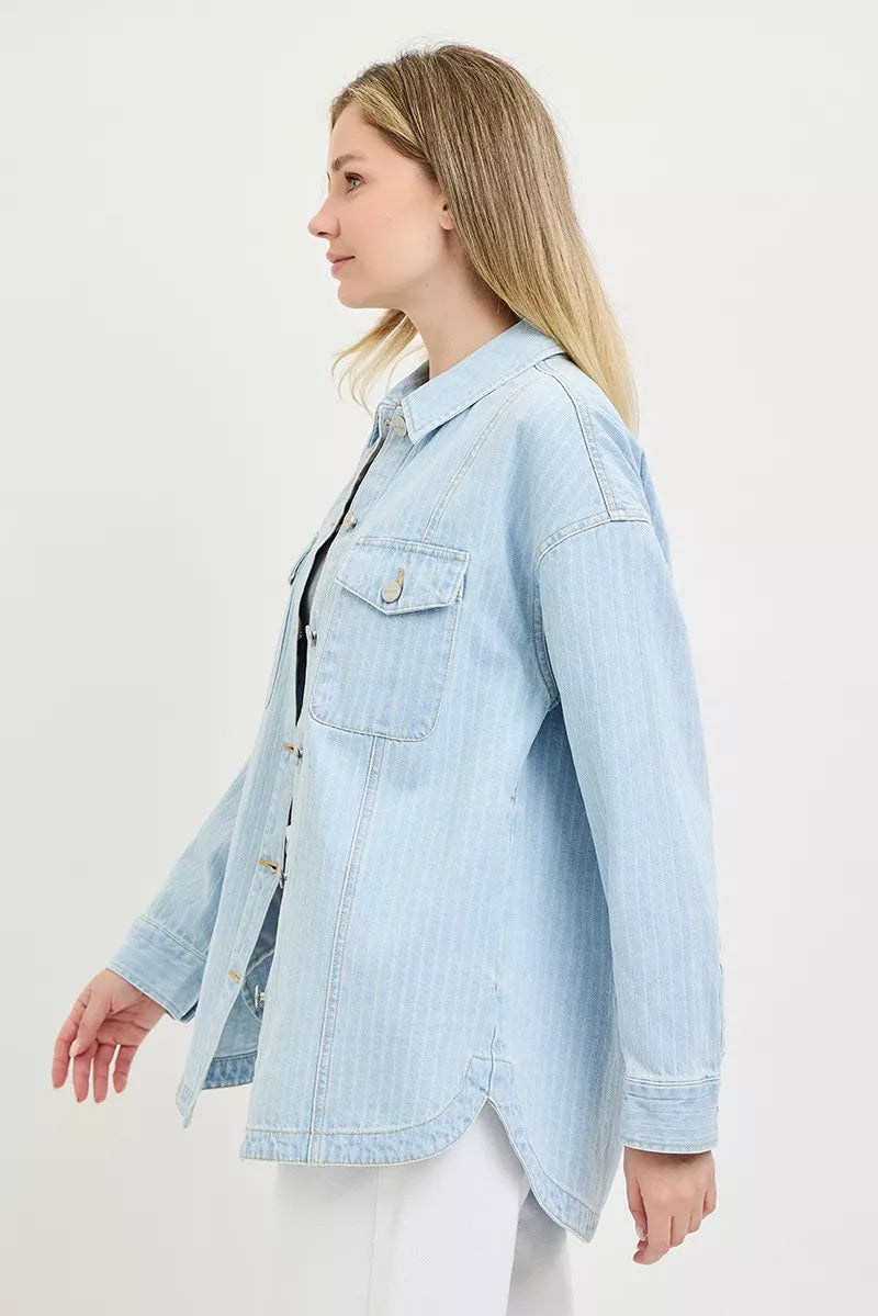 RISEN Oversized Stripe Denim Shaket