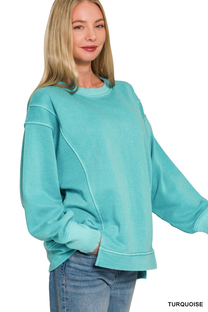 Zenana Pigment Dye Exposed-seam Fleece Sweatshirt