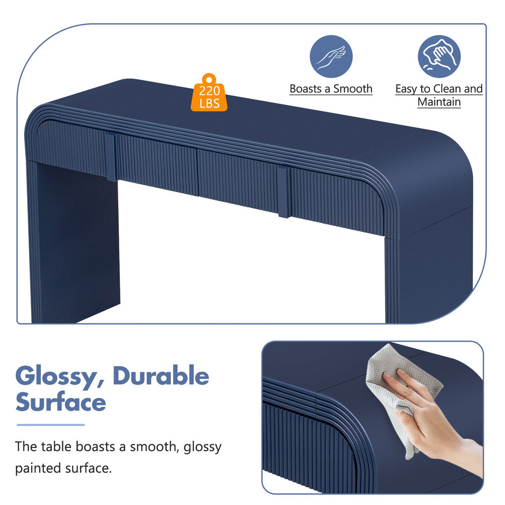 TREXM Modern Console Table with 2 Storage Drawers, Fluted Entryway Table with Rounded Silhouette for Hallway Living Room and Entryway (Navy Blue)