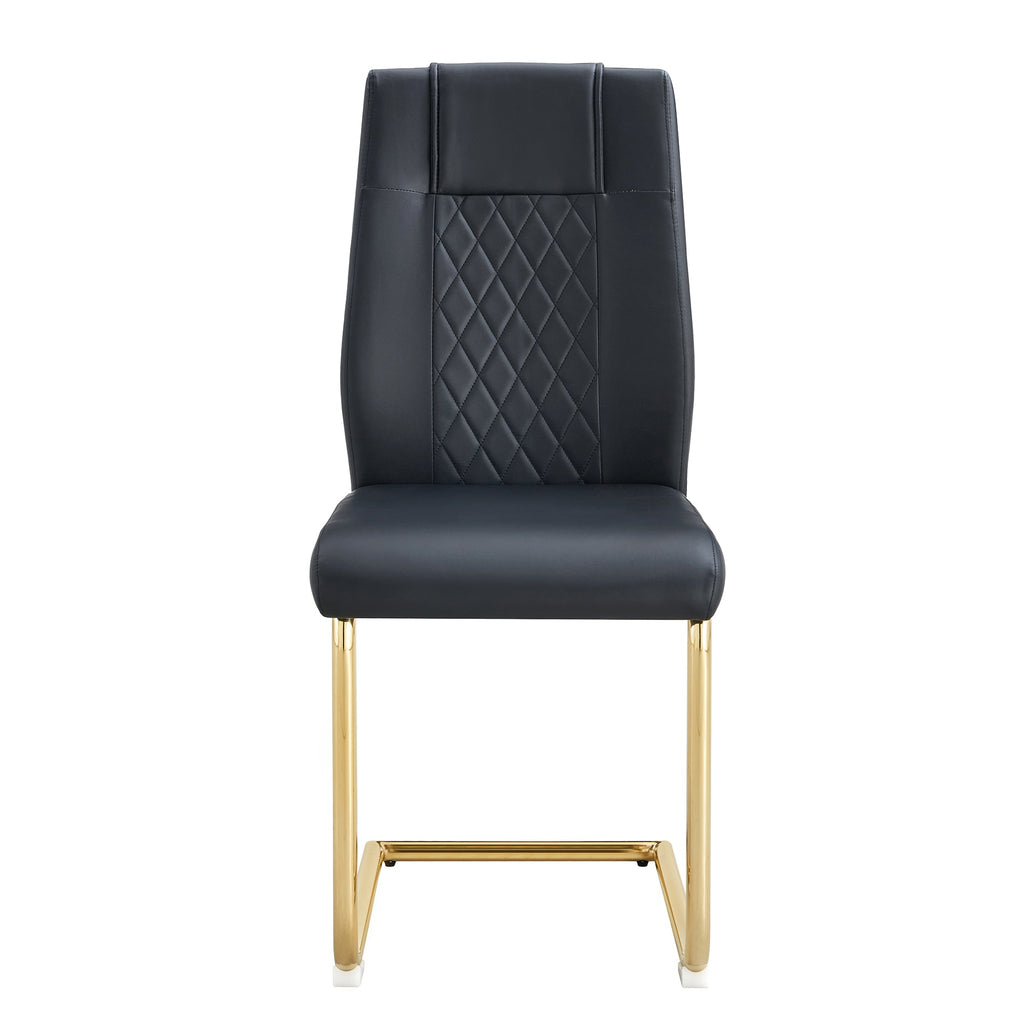 Modern dining chairs with faux leather padded seats, dining room chairs, gold metal leg upholstered chairs, suitable for kitchens, living rooms, bedrooms, and offices, set of 6 (black+PU leather)C-001