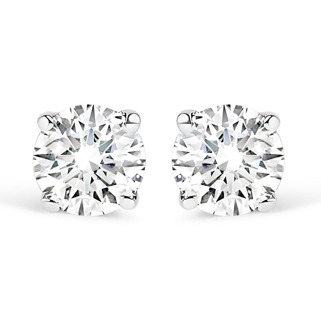 IGI Certified 14K White Gold 1.0 Cttw 4-Prong Set Brilliant Round-Cut Solitaire Natural Diamond Push Back Stud Earrings (G-H Color, I1-I2 Clarity)