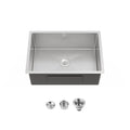 Stainless Steel Kitchen Sink, 27″x19″ Single Bowl, Undermount Handmade Sink in Brushed Nickel, with US Standard Drain and Hook, LS-SSBR06