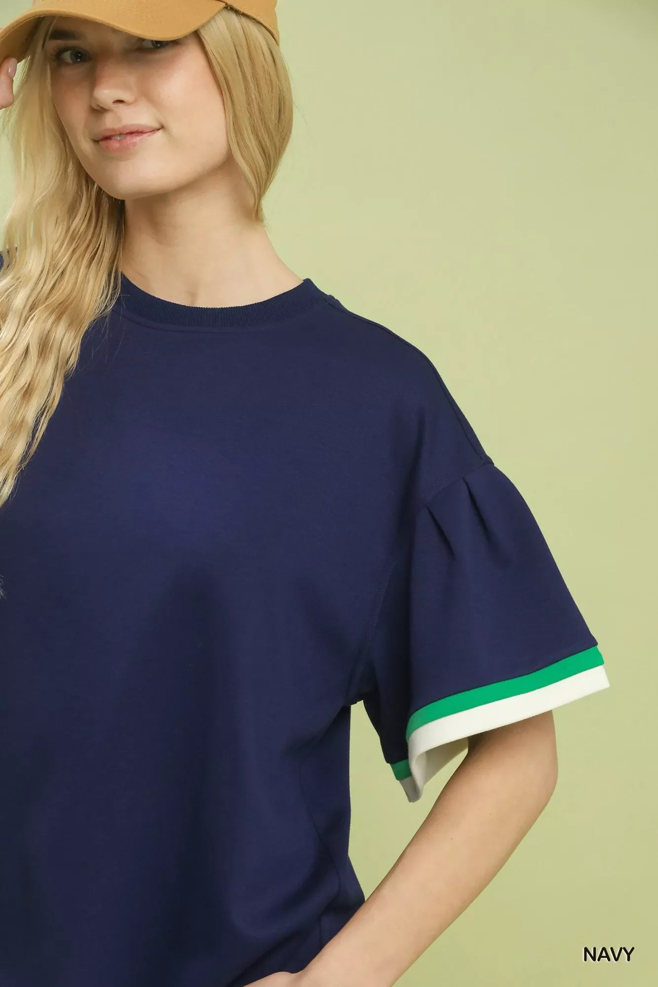 Umgee Contrast Trim Bell Sleeve Top