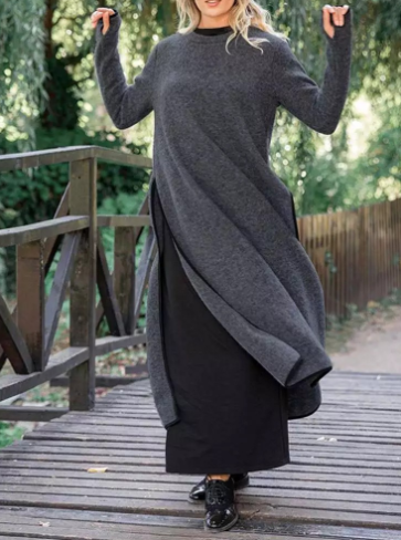 Oversized Knit Lace Casual Hoody Dress