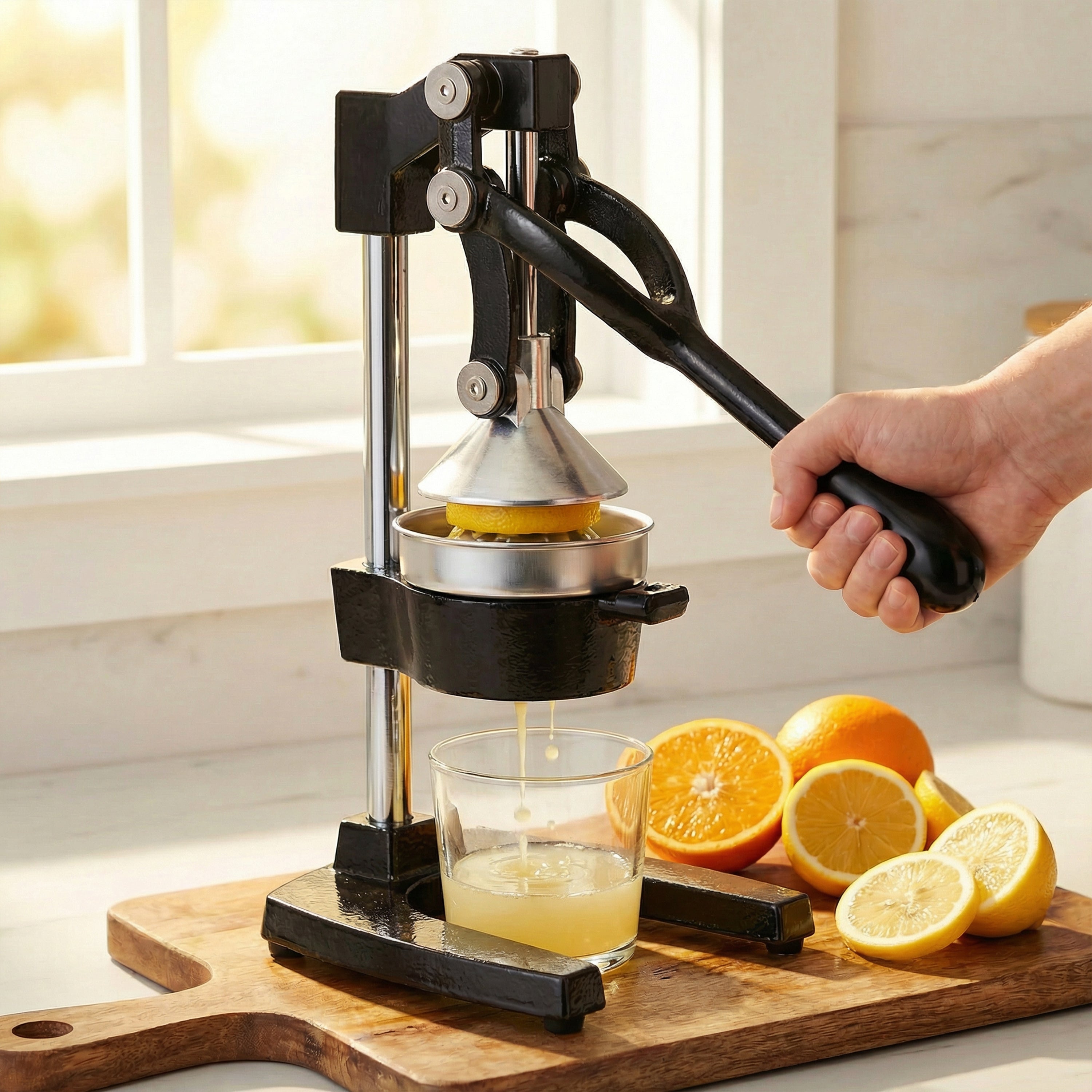 Cast Iron Citrus Juicer , Extra-Large Commercial Grade Manual Hand Press , Heavy Duty Countertop Squeezer for Fresh Orange Juice,Black Color
