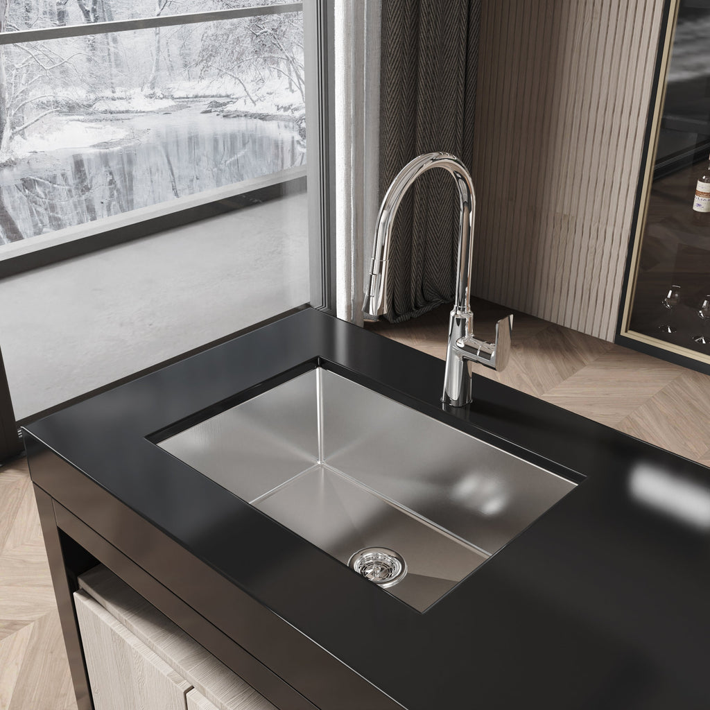 Stainless Steel Kitchen Sink, 27″x19″ Single Bowl, Undermount Handmade Sink in Brushed Nickel, with US Standard Drain and Hook, LS-SSBR06