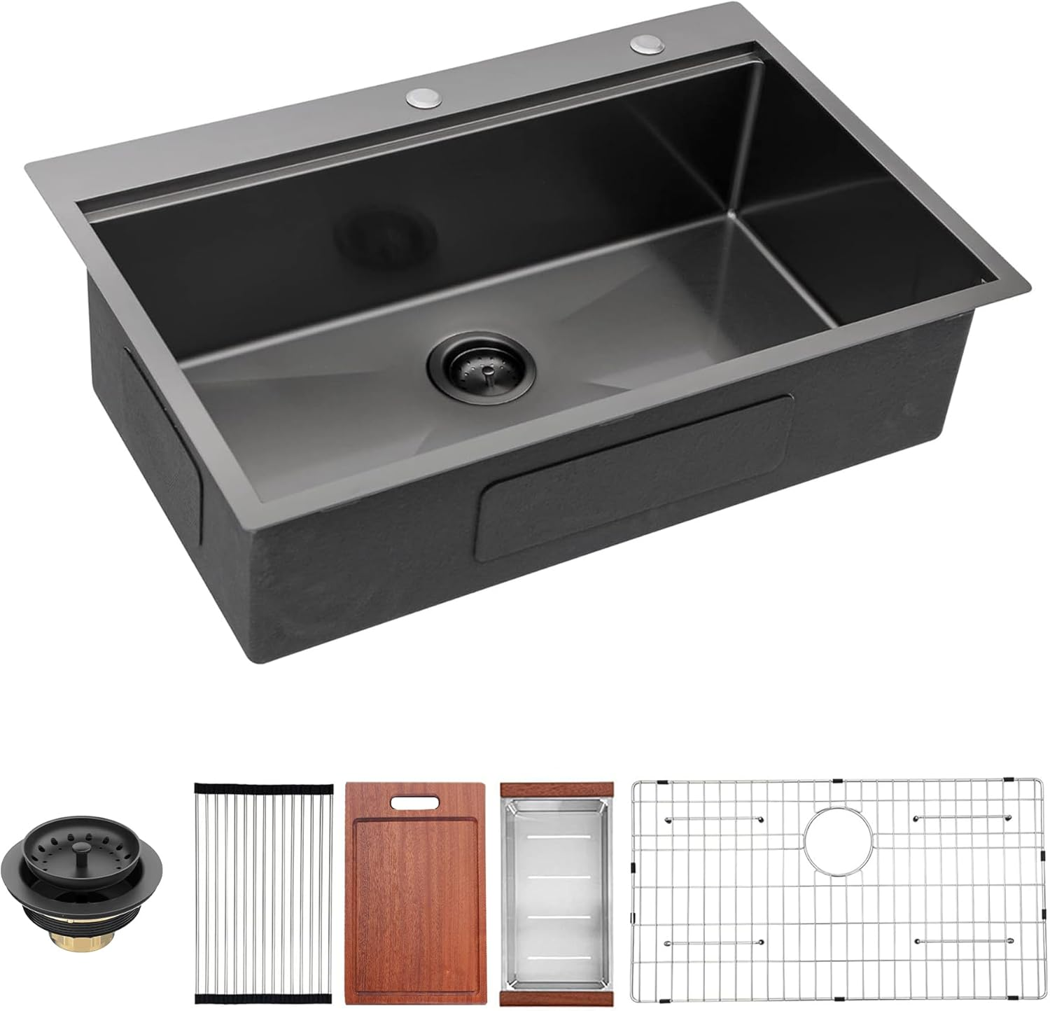 33 Inch Gunmetal Black Drop in Workstation kithchen Sink -33 'x 22' 16 Gauge Topmount Drop in Single Bowl Stainless Steel Kitchen Sink with Accessories