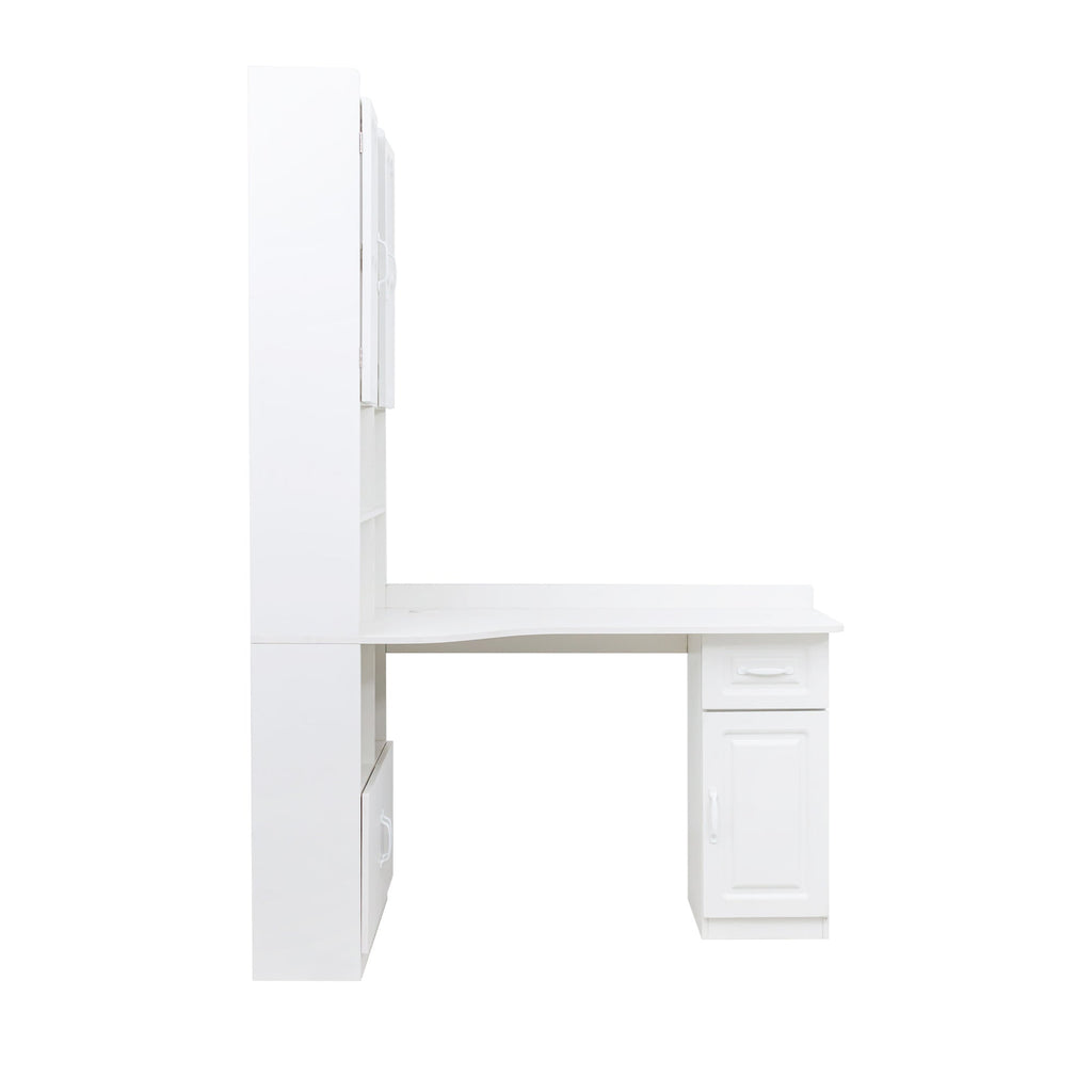 L-Shaped Corner Computer Desk  for Home Office or Study desk, Study Modern Style Table with Drawers, Bookshelf & Hutch, 2-in-1 L-Shaped Design, Large Working Space,white