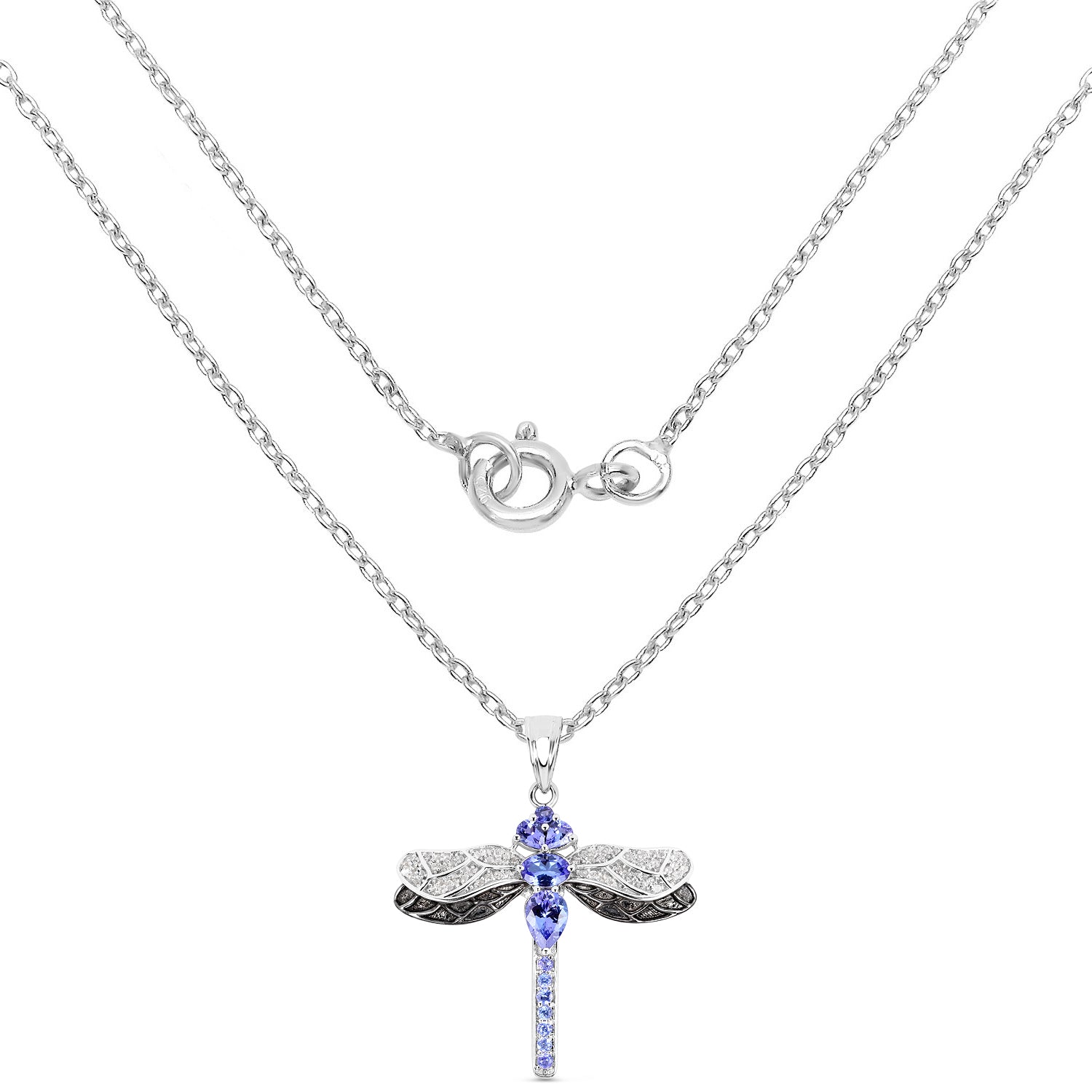 1.93 Carat Genuine Tanzanite and White Topaz .925 Sterling Silver Pendant