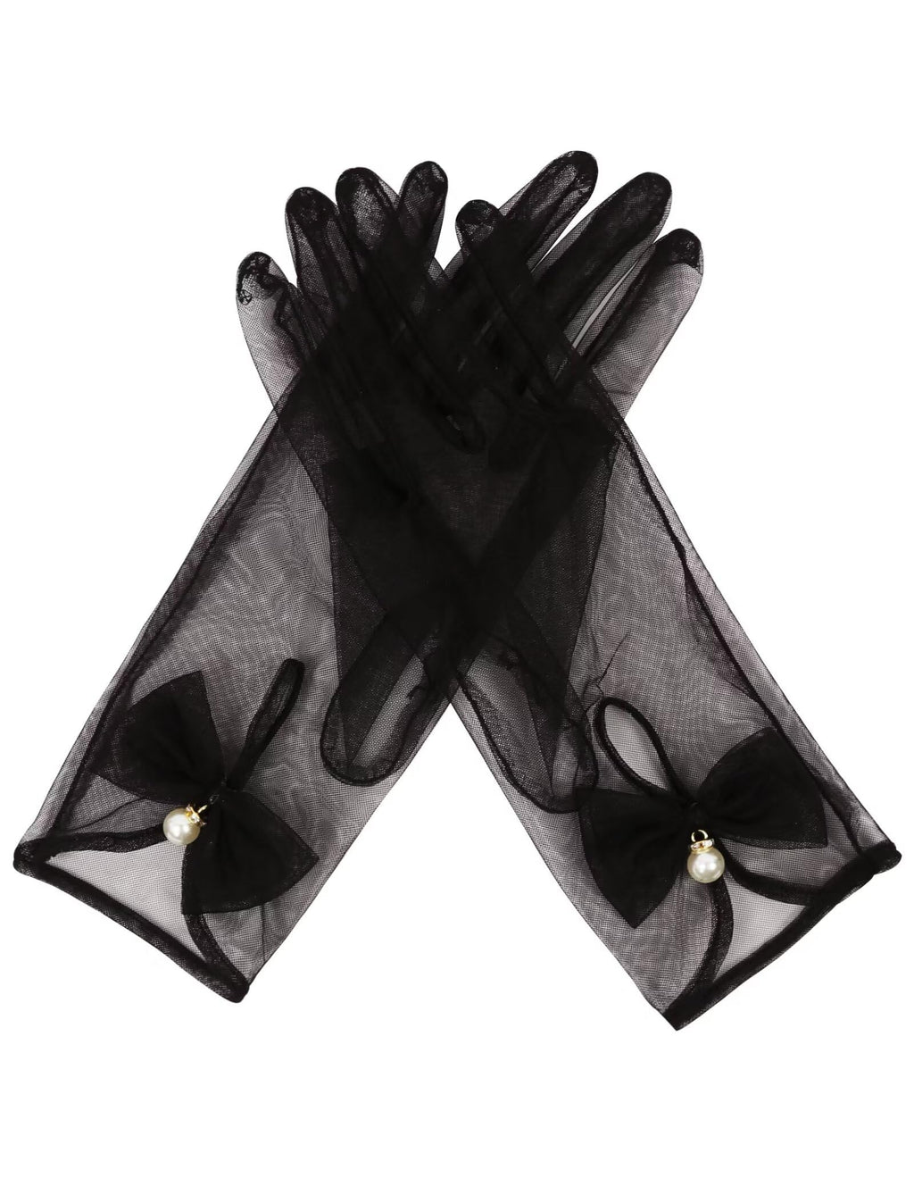 QRBTSCL Womens Bow Tea Party Gloves Sheer Gloves Elegant Mesh Short Gloves Wedding Bridesmaids Prom Evening Opera Gloves Black