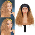 1B/27 Curly Headband Wig Human Hair 22 Inches Ombre Honey Blonde Human Hair Headband wig None Lace Front Wigs Human Hair Wig for Black Women Wear and Go Wig 150% Density wig（1B/27JC22Inch)