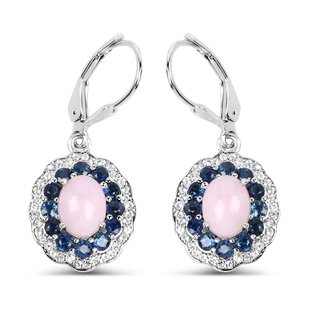 4.00 Carat Genuine Opal Pink, Blue Sapphire and White Topaz .925 Sterling Silver Earrings
