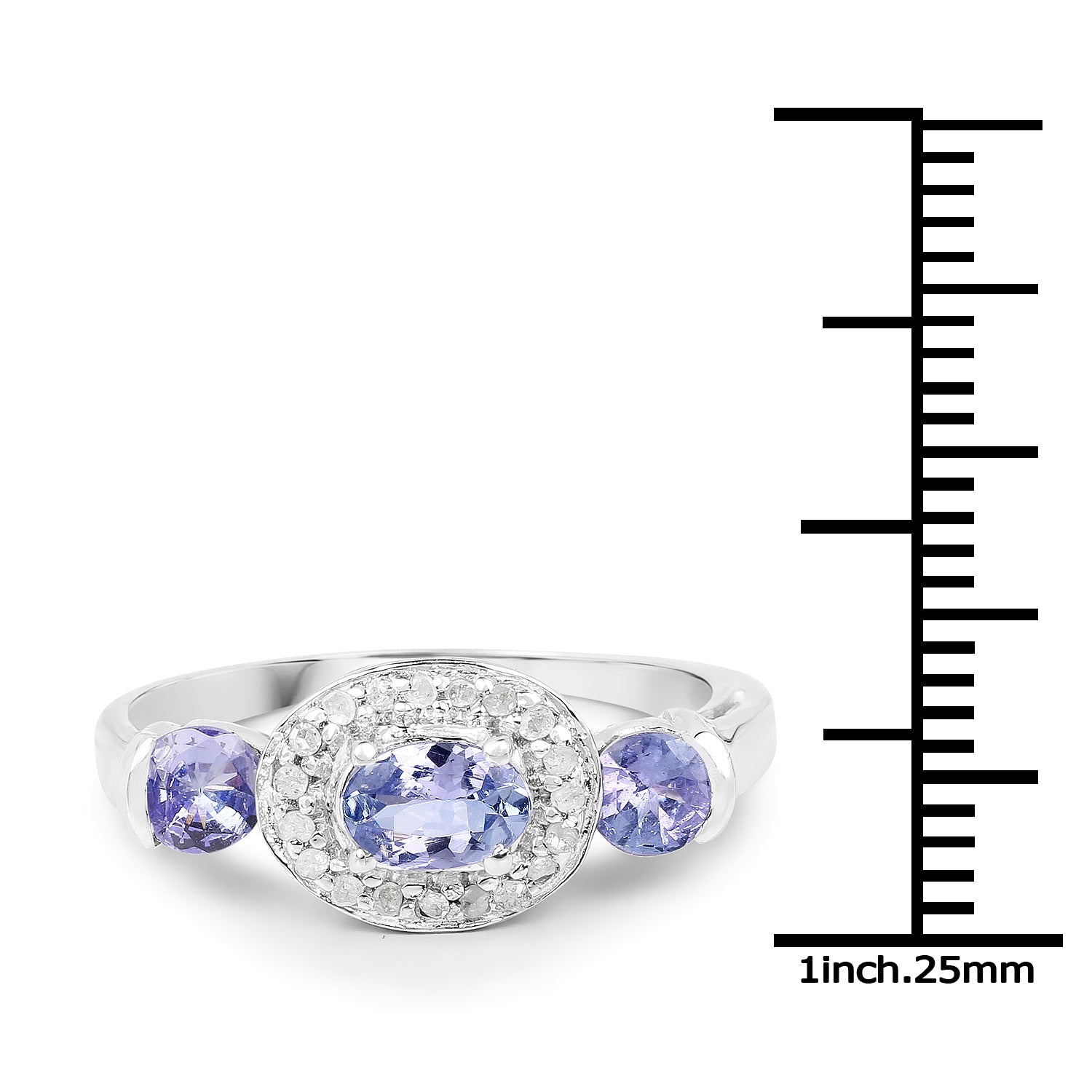 1.00 Carat Genuine Tanzanite and White Topaz .925 Sterling Silver Ring