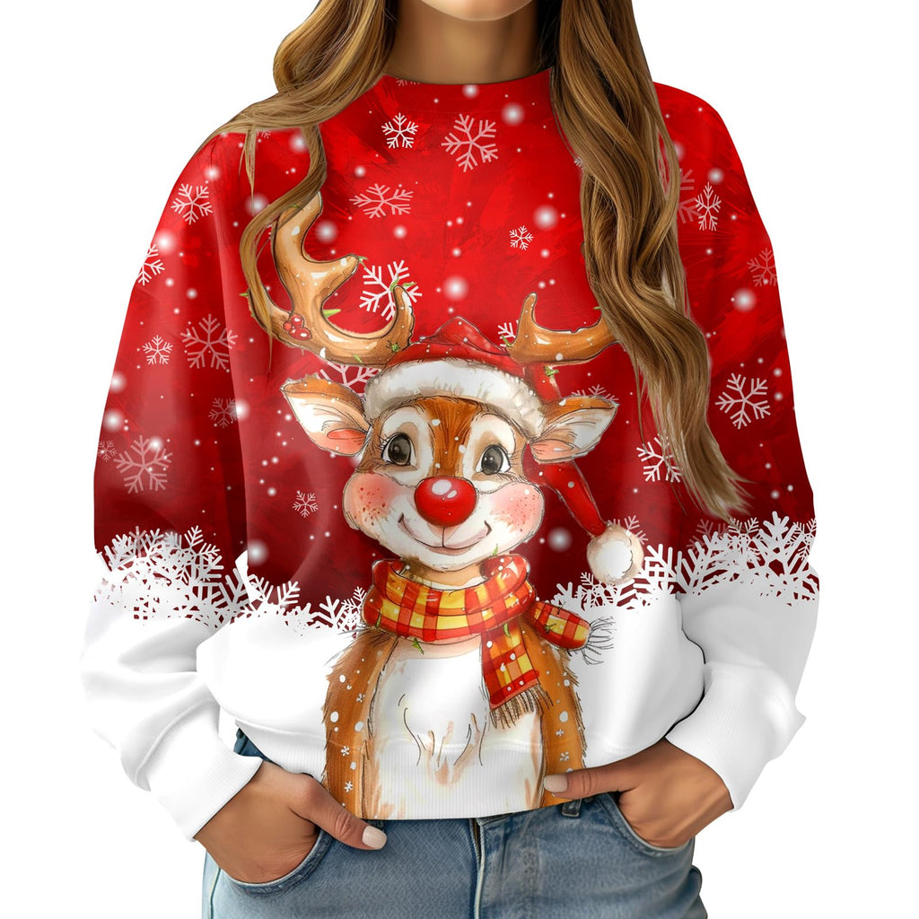 ZenGents Christmas Sweater for Women Cute Reindeer Holiday Clothes Sweatshirt Outfits Red L