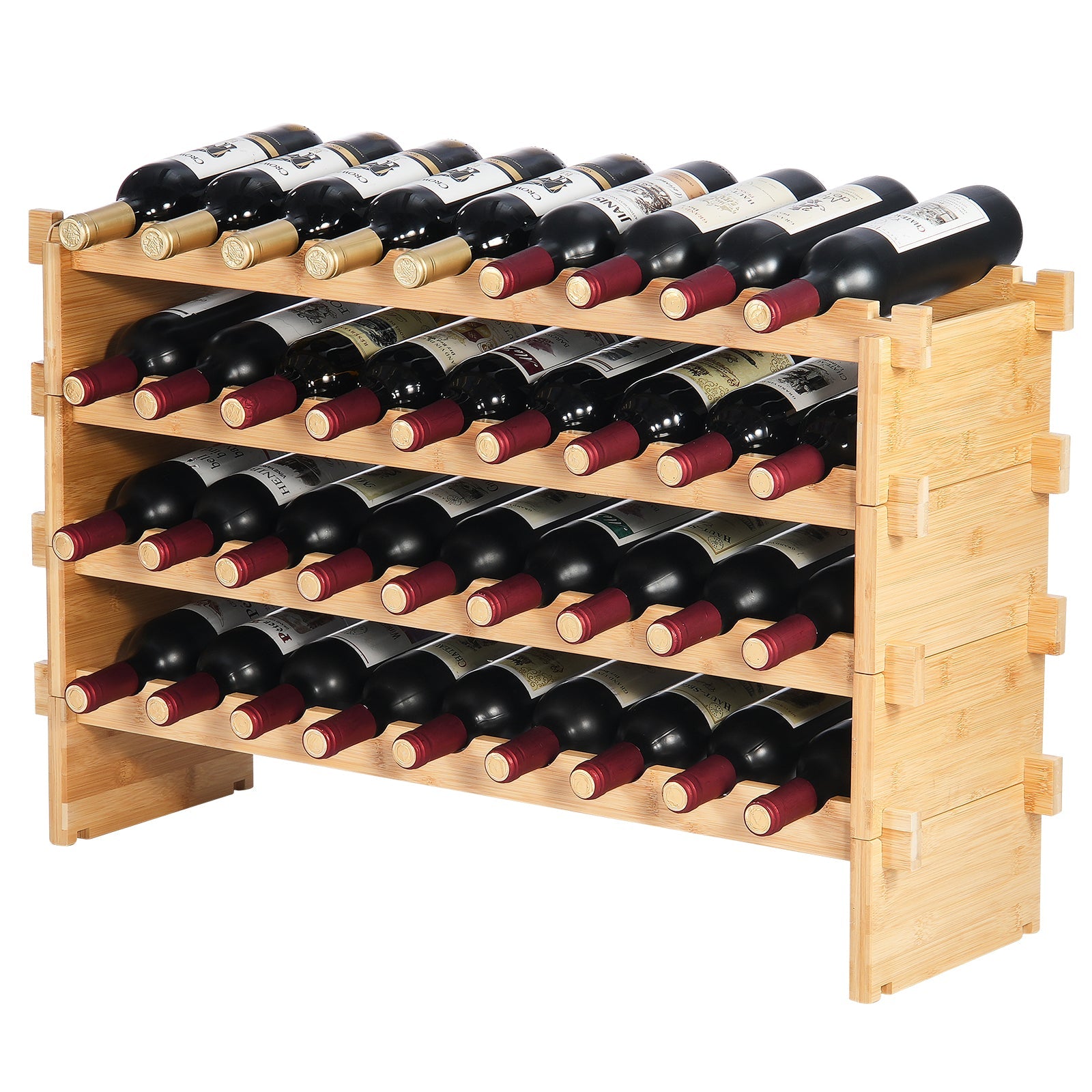 36 Bottle Stackable Modular Wine Rack Bamboo Wood Display Shelf 4-Tier