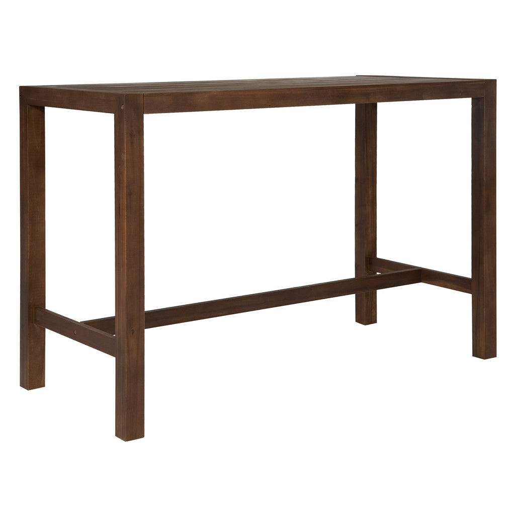 TREXM Rustic Patio Bar Set with Ergonomic Chairs, Solid Wood Slatted Tabletop in Mocha+Beige Cushion