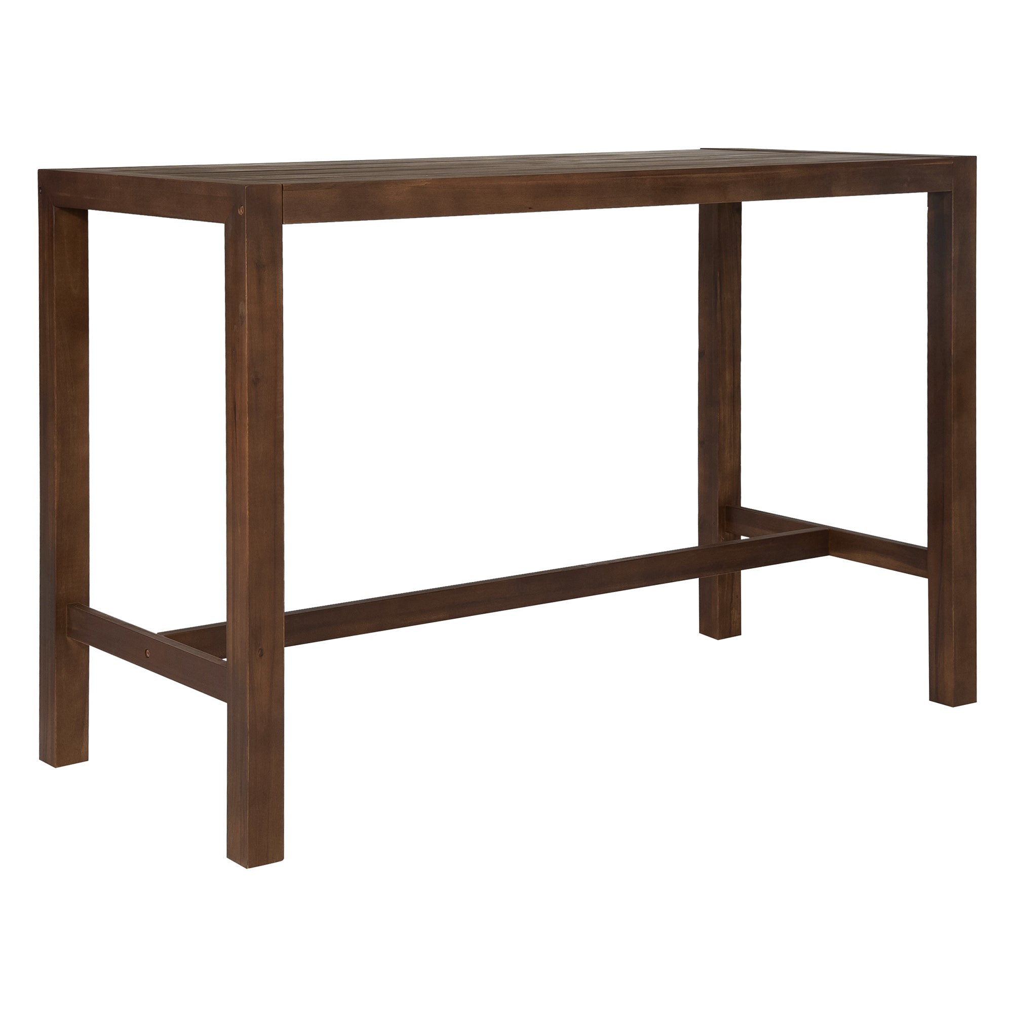TREXM Rustic Patio Bar Set with Ergonomic Chairs, Solid Wood Slatted Tabletop in Mocha+Beige Cushion