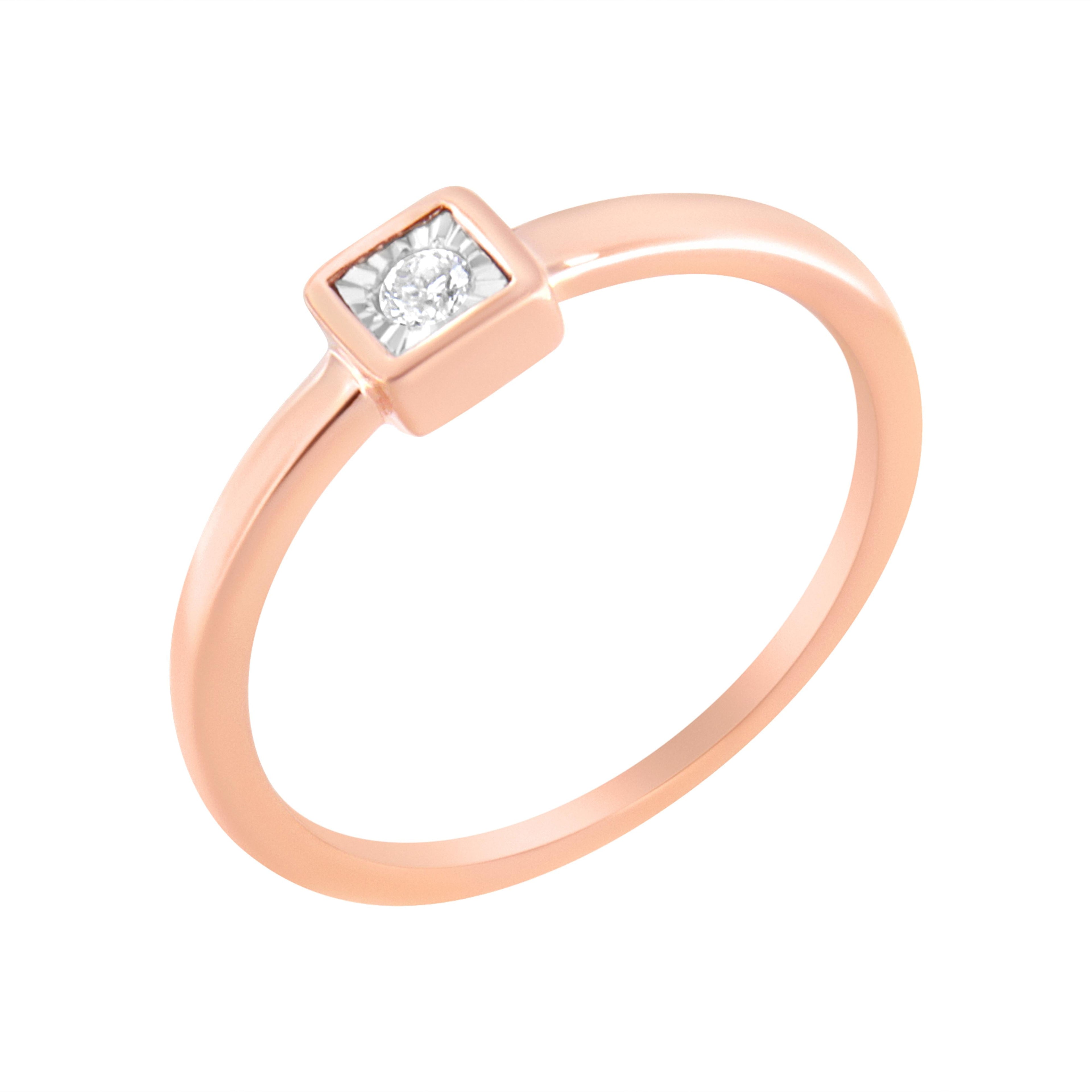 14K Rose Gold Plated .925 Sterling Silver 1/20 cttw Miracle Set Diamond Promise Ring (J-K Color, I1-I2 Clarity) - Size 6