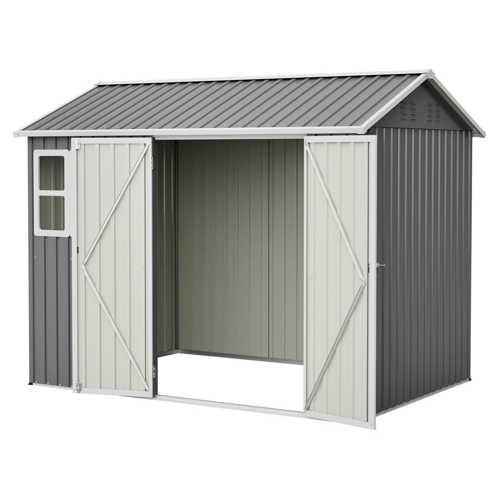 8'x6' Large Steel Storage Shed with Window, Lockable Doors & Sloped Roof, Heavy Duty Outdoor Tool Shed for Garden, Patio, Backyard, Lawn - Dark Gray